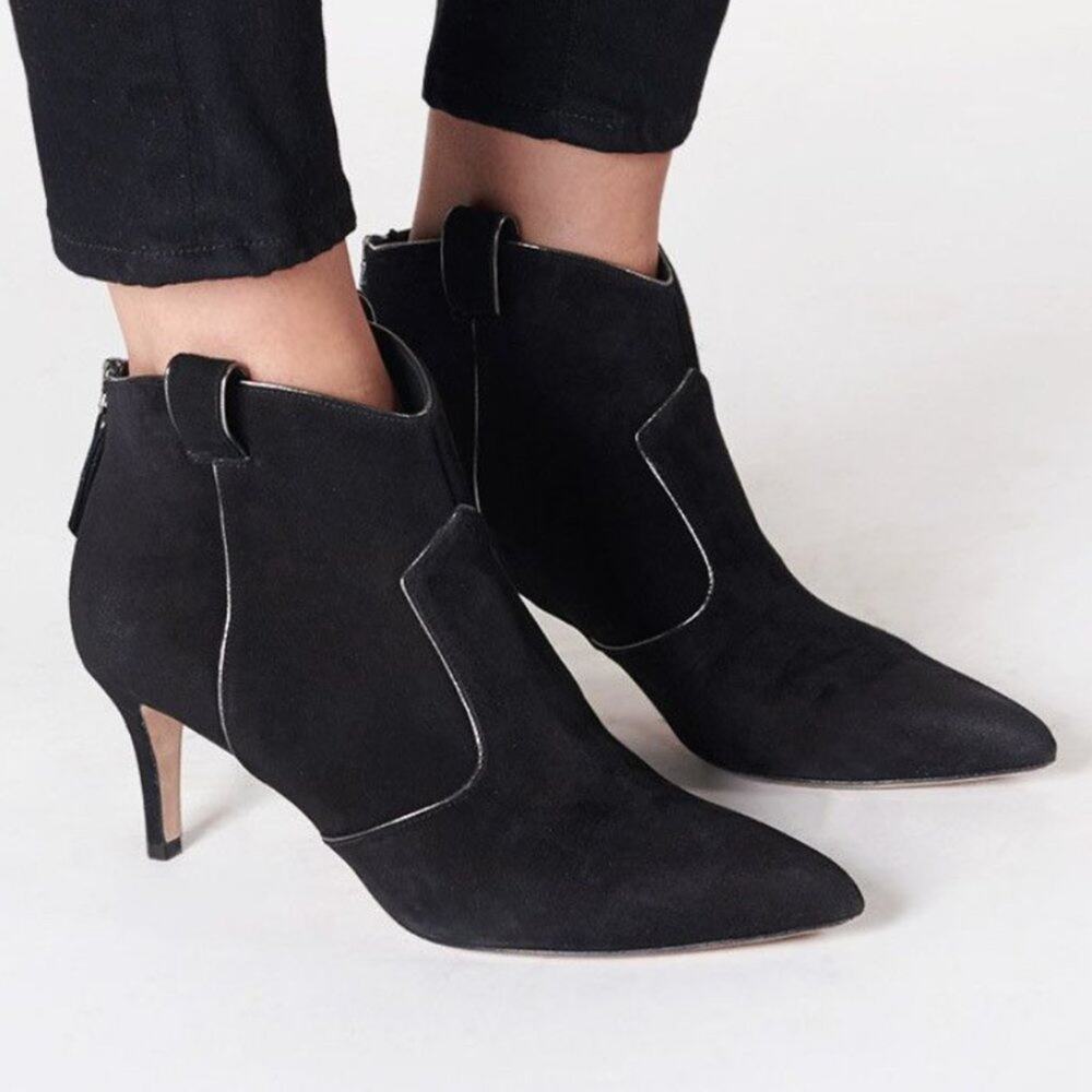 Veronica Beard Lexi Ankle Boots Western Heeled Bootie Black Suede  EU 36 $450